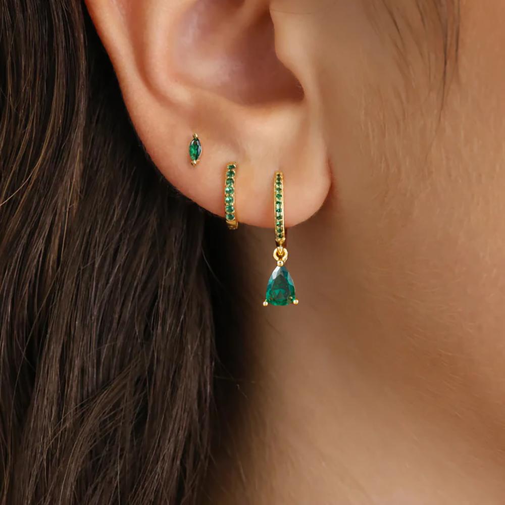 3PCS Fashion Green Zircon Water Drop Dangle Earrings Set For Women Minimal Huggie Stainless Steel Drop Earring Piercing Jewelry