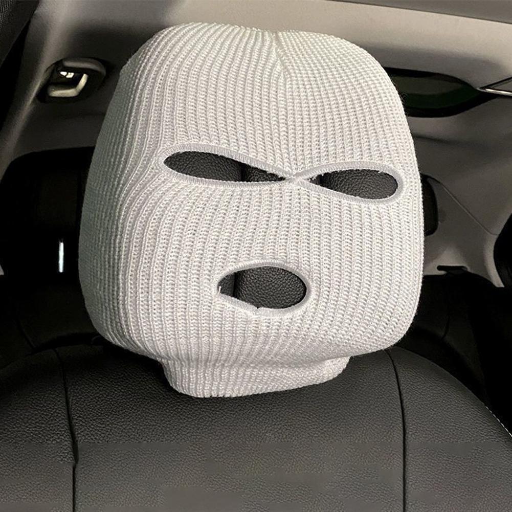 1/2PCS 3-hole Car Seat Headrest Full Face Cover Ski Mask Hat Anti Ash Protection For Car Interior Seats Funny Cover Decoration