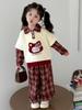 Girls' 2025 Fashion Spring & Autumn Outfit - Red Plaid Two-in-One Set for Toddlers