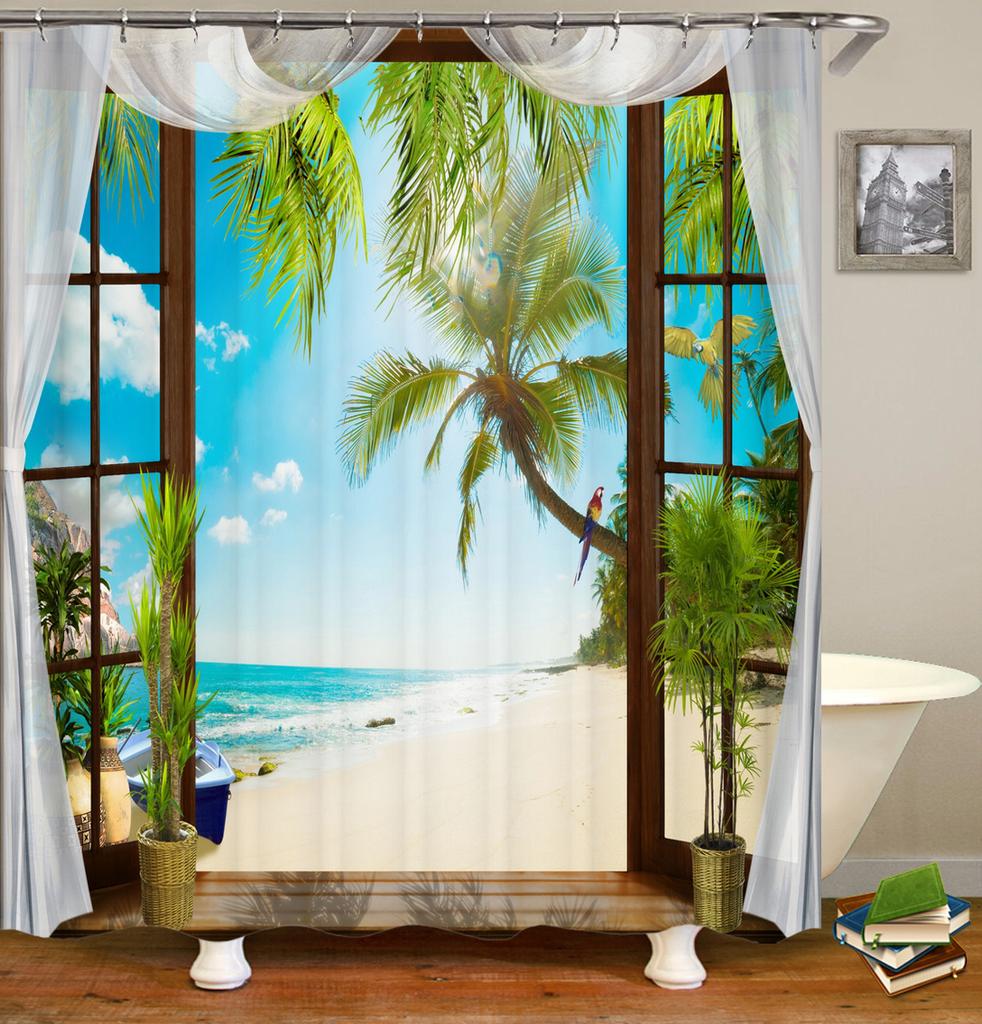 European Landscape Shower Curtain Waterproof Bathroom Curtain Polyester Fabric Bath Curtains 3D Printed With Hooks Bath Screen