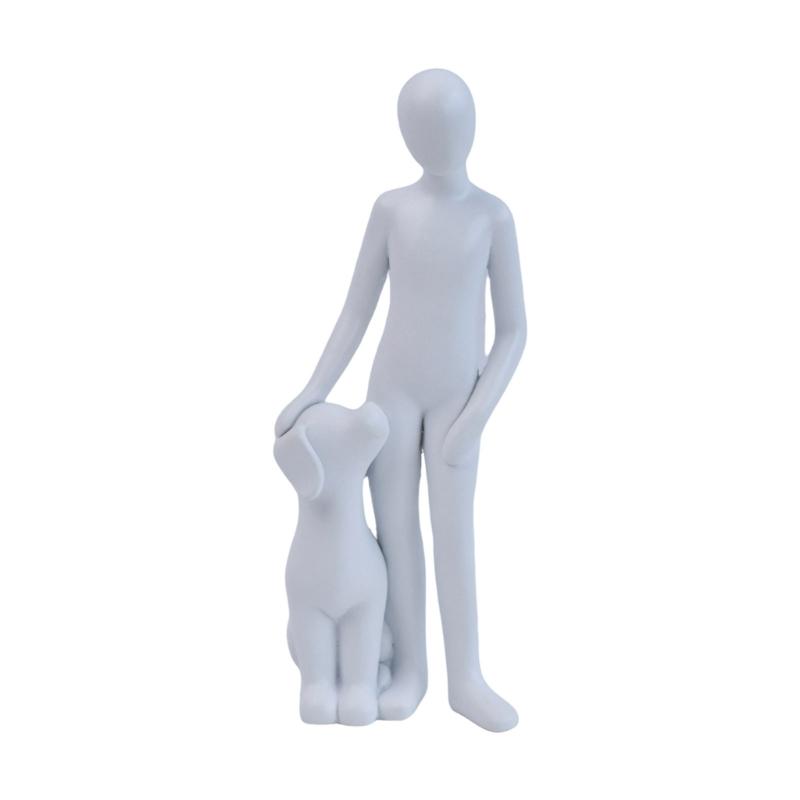 

Resin Figurine Man and Dog Sculpture Collectible Ornament Gift for Dog Lover Living Room Bedroom Desktop Shelf Display белый