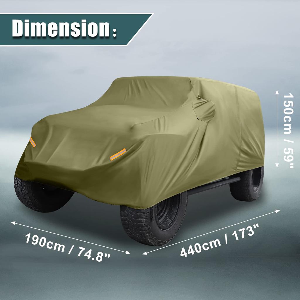 X AUTOHAUX SUV Car Cover for Jeep Wrangler Outdoor Waterproof and Snow 210D Oxford Dark Green JK/JL 2-Door (2007-2021) - Sun, Rain, Dust, Wind,