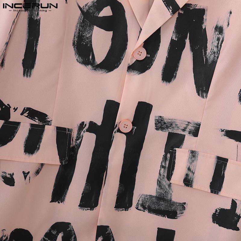 INCERUN Oversized Men Lapel Neck Long Sleeve Print Casual Loose Thin Blazer Coats