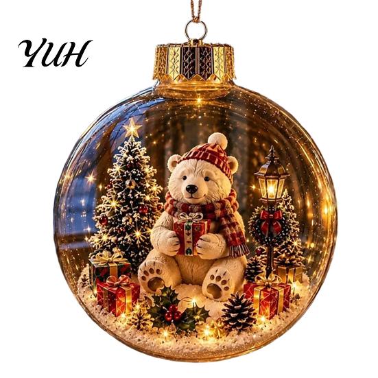 Shatterproof Plastic Spheres Glowing Christmas Story Ornament, Mini Holiday Scene In Ball, Light Up Decorative Ornaments for Home Clear Ball Xmas Tree