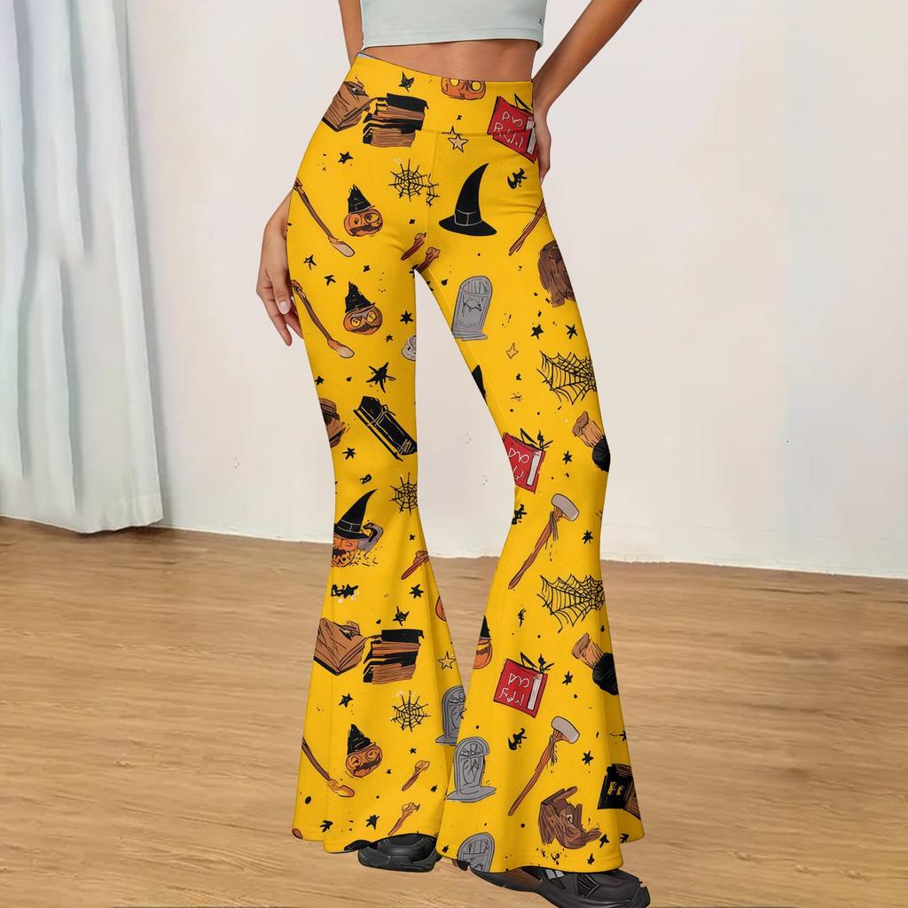 Women's Casual Halloween Print Flared Yoga Pants High Waist Stretchy Comfortable Fit Lightweight Fabric for Everyday Wear