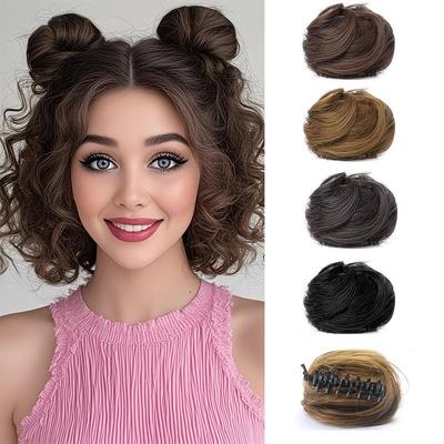 Mini Chignon Wigs Style Hair Bun Extension Wig Messy Cat Ear Fake Hair Loop Clip Style Bun
