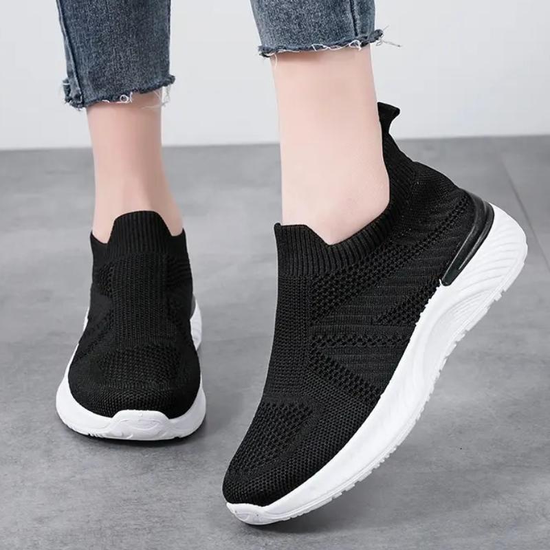 Breathable Mesh Women's Running Shoes Knitted Casual Sneakers Soft Walking Shoes Slip-on Flats Socks Shoes