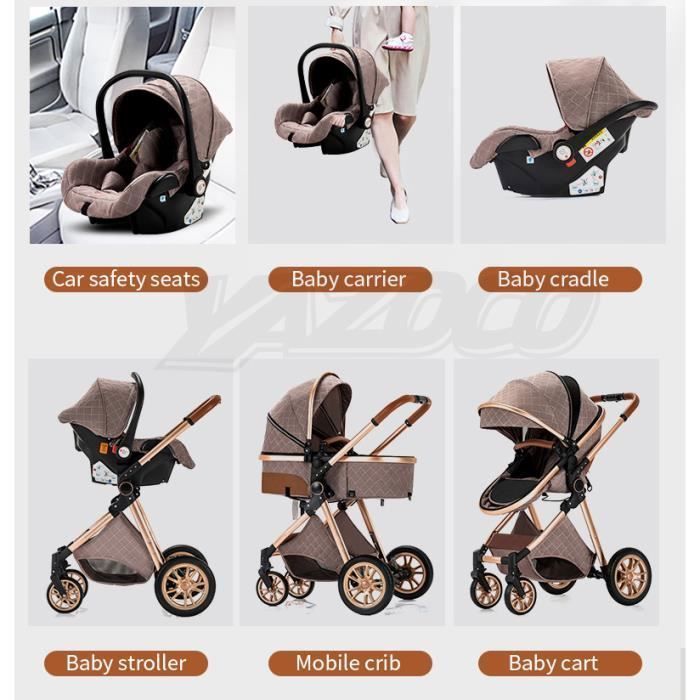 BAZARLAND30 Kočárek 3 v 1 pro miminko Kombinovaný Autosedačka Hluboká korbička Trio Oboustranný Nastavitelný Vysoká kvalita Nepíchnutelná kola. Krémově bílá