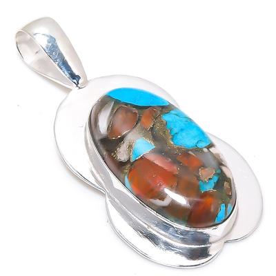 Natural Spiny Oyster Gemstone Handmade 925 Sterling Silver Pendant 2.17" K6M16