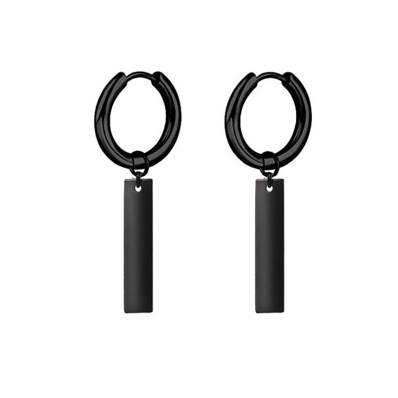 Black Series Titanium Steel Punk Style Earrings - Unisex, Korean Fashion, Unique Design