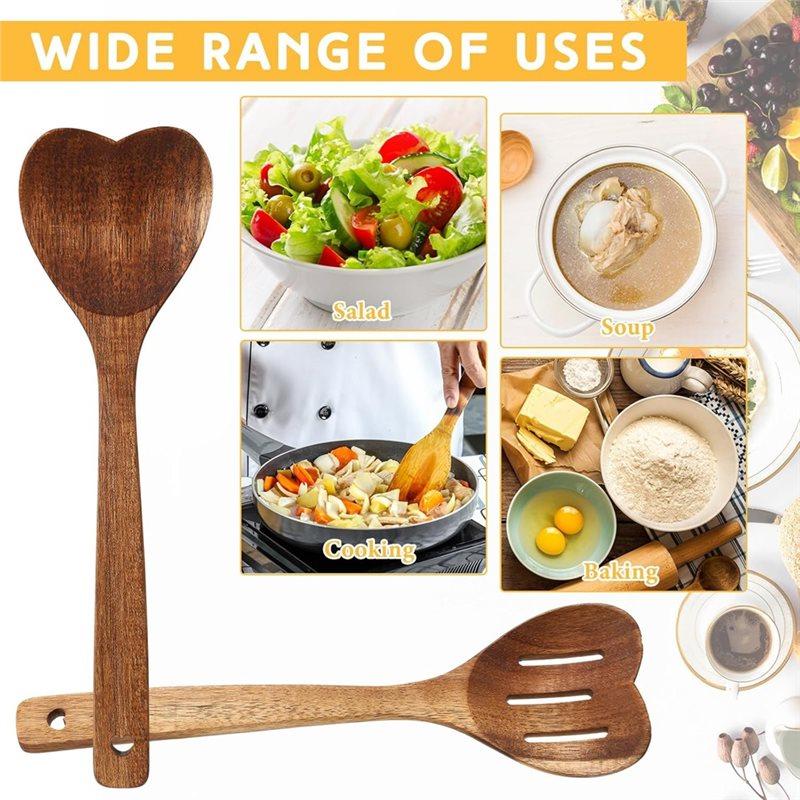 CYCLI-Holzlöffel-Set zum Kochen-Herzform Langer Griff, 2 Stück Weihnachts-Küchenutensilien Geschenk