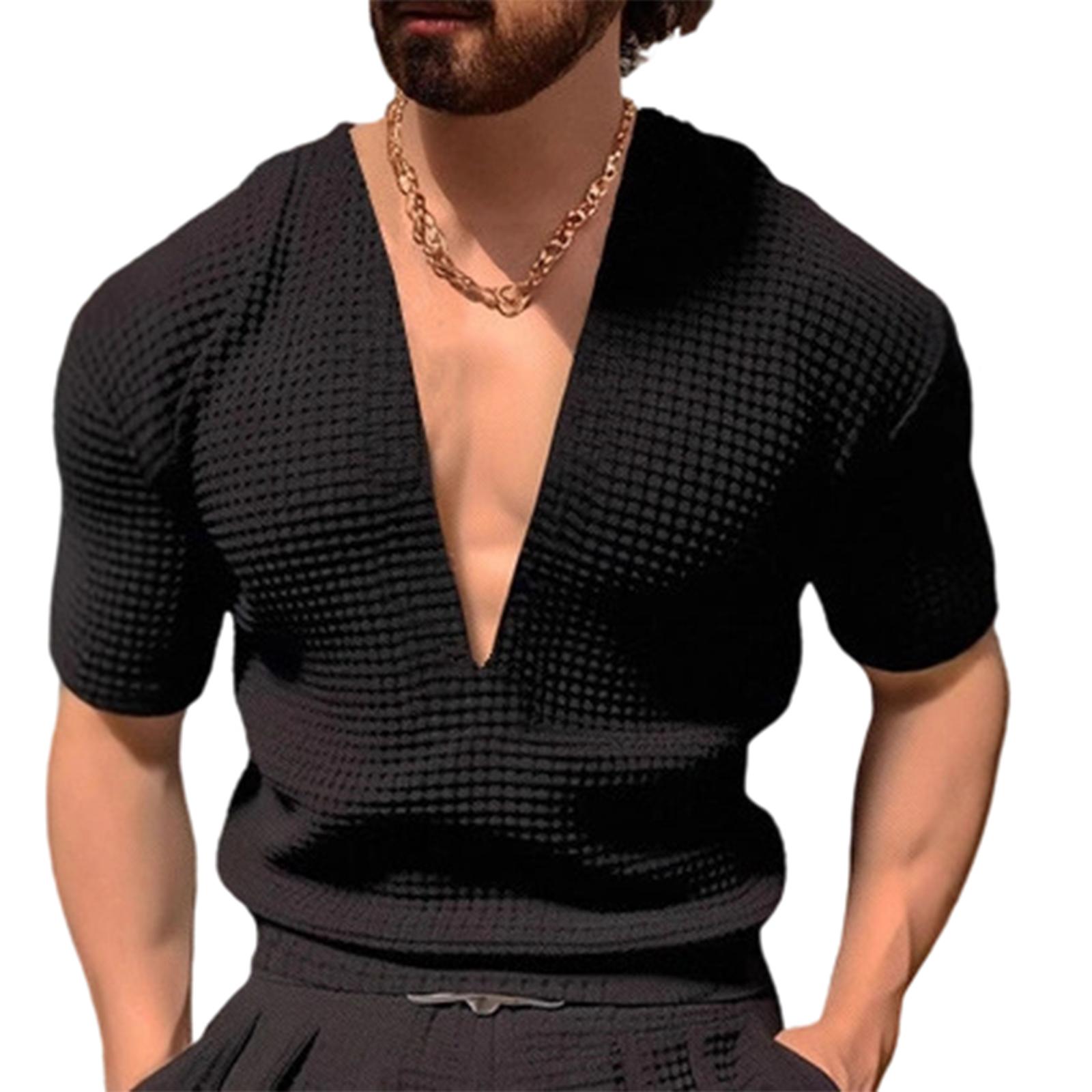 Men s  Sports  Fitness  Leisure  V,Neck  Elastic  Big  Size  Short  Sleeves  T,Shirt XL