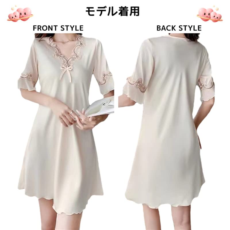 SARADEMUNT Plus Size Short Sleeve Satin Lounge Dress with Floral Perfect for or Solid Elegant and Product Women's Embroidery, Sleepwear, Nightgown,