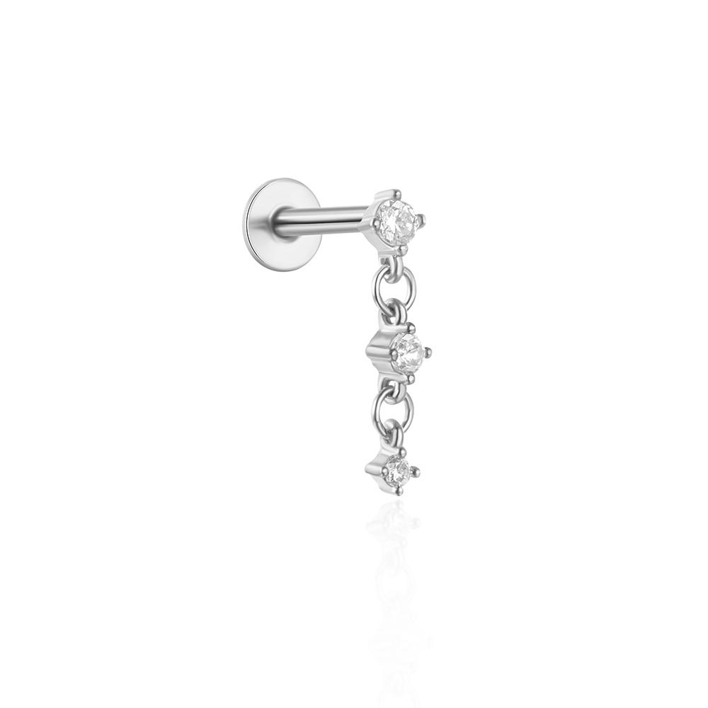 CANNER 1PC 925 Silver Eight-pointed Star CZ Piercing Earring For Women Tassel Chain Stud Earring Party Fine Jewelry