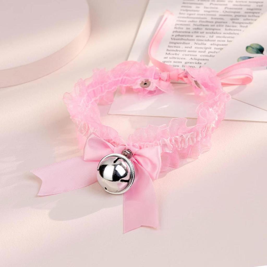 Sweet Bowknot Lace Ruffle Necklace Small Bell Choker Collarbone Neck Accessories Y2K Cool Girl Neck Strap Collar Fashion Jewelry