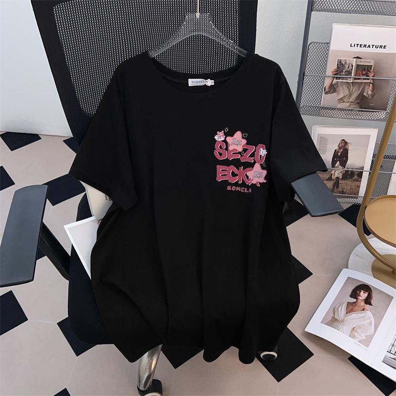 Women's Plus Size Loose-Fit Mid-Length Short-Sleeved Round Neck T-Shirt (660)