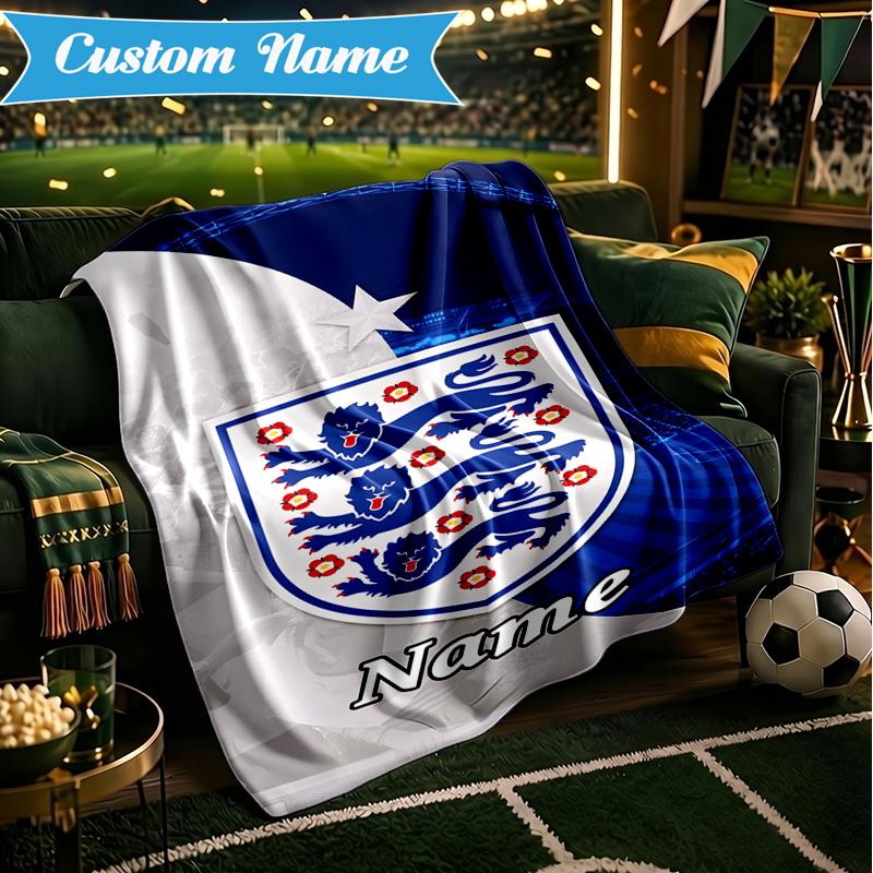 Custom Name England Football Crest Blanket Lightweight Ideal Bedding Blanket Perfect for Travel, Camping, Living Rooms, Sofas, Christmas gift