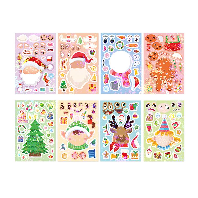 8Pcs Diy Stickers Puzzle Face Changing Stickers Animal Assemble Game Montessori Cognition Educational Toys For Children Kids