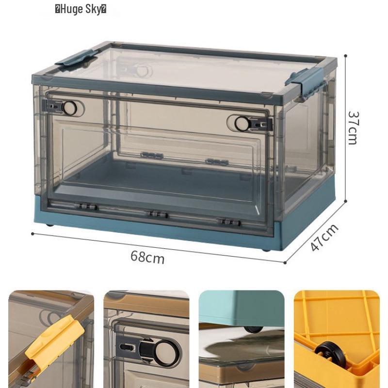 Side-Opening Transparent Storage Box with Lid for Clothes, Toys, and Books - Large Plastic Organizer for Wardrobes.