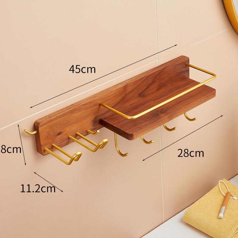 Walnut Bathroom Hair Dryer Holder Wall Mounted Bathroom Toilet Multifunctional Storage Rack Toothbrush Holder Towel Hook