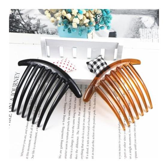 FineGood 7-Tooth Hair Comb Pins for Updos, Easy to Use Hair Accessories, 5-Piece Set (3 Black + 2 Brown)