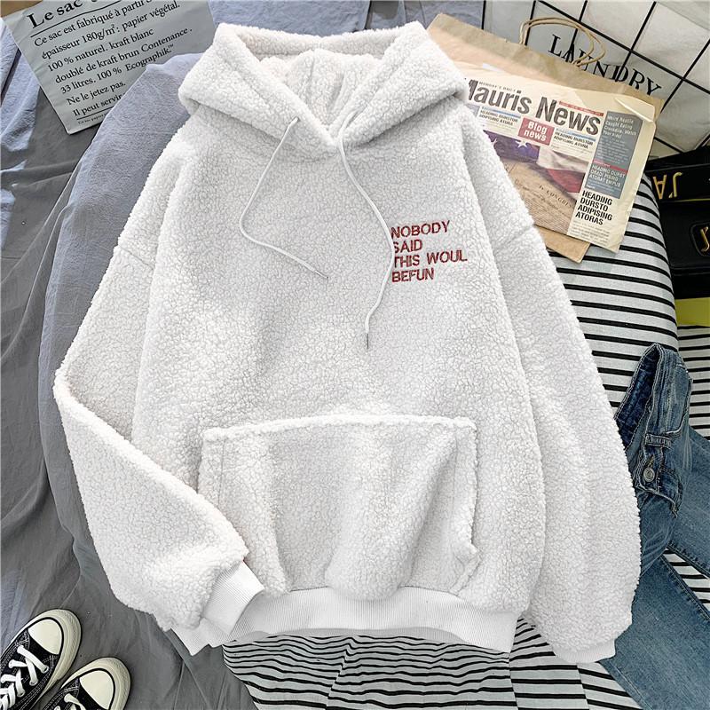 Sweat à capuche épais pour femme avec motif de lettres brodées et coupe ample
