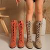 Fashion Khaki Thigh Boots 2025 New Wearable High Heel Comfortable Lace
