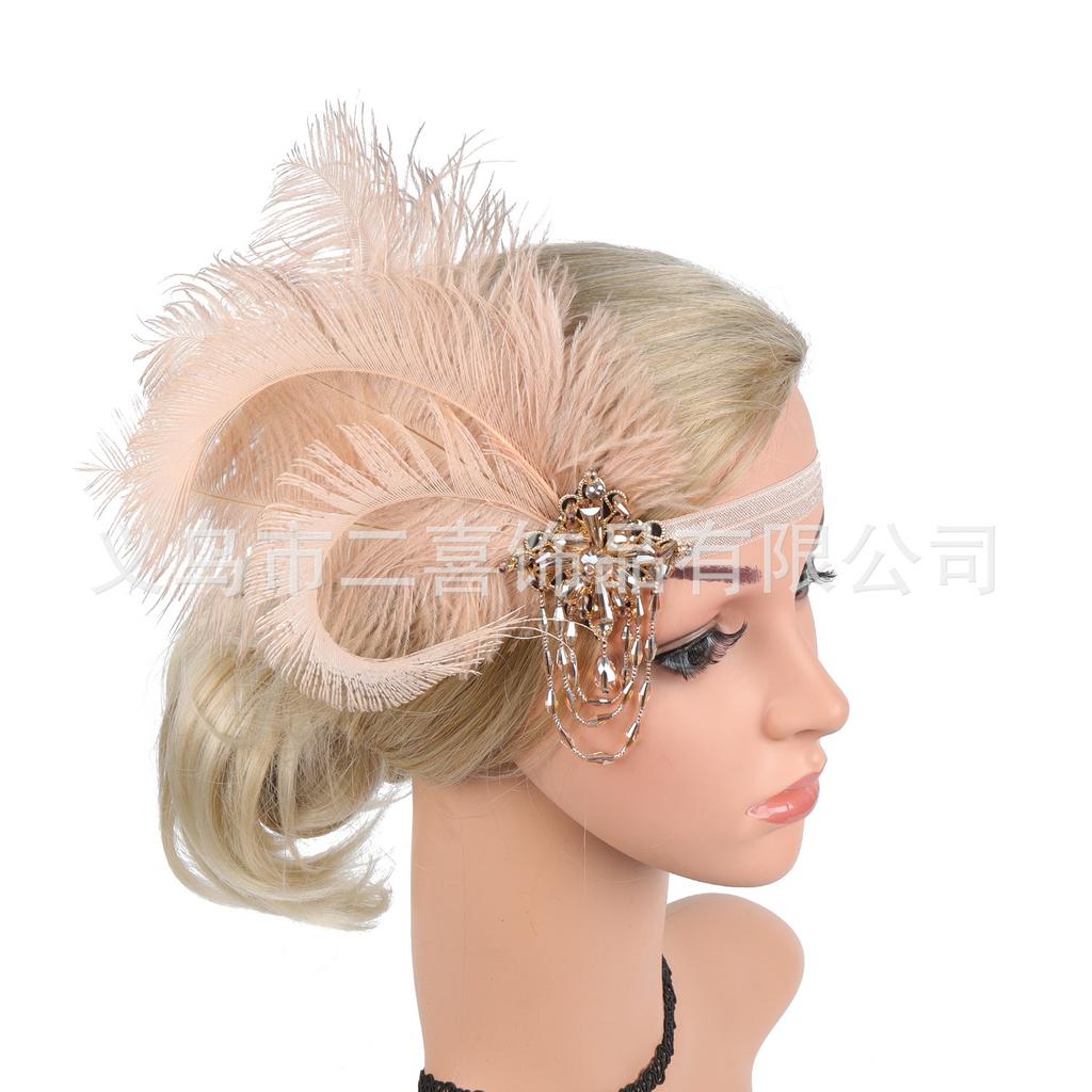 S popular European and American headband peacock feather headband bachelor dance banquet fringed rhinestone headdress