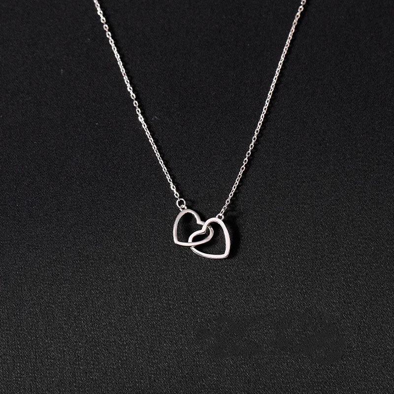 18K Gold Korean Love Double Ring Titanium Steel Necklace - Simple Luxury Clavicle Chain for Women