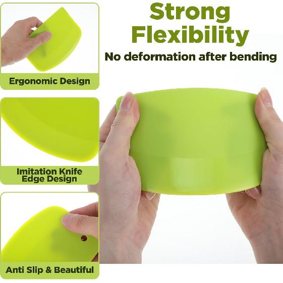 5 Pack Dough Scraper, Plastic Bench Scrapers Multi-Purpose Kitchen Bowl Scrapers Curved Edge Flexible Food Scraper for Bread Dough Cake Fondant