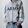 Unisex Distressed Patchwork Hooded Sweatshirt With Embroidered Zipper Front Casual Streetwear