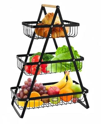 Platte Dreistöckiger Korb für Obst und Gemüse, Metall, Schwarz, 3 Etagen