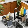 Kitchen Sink Drain Rack Organizer Carbon Steel Self-draining Sink Shelf Soap Sponge Holder Dishcloth Towel Rack Filter Basket