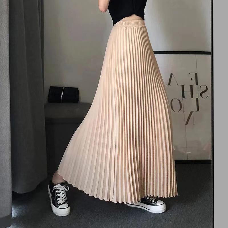 Dámská midi sukně z šifonu s vysokým pasem a plisováním - Červená áčková na léto