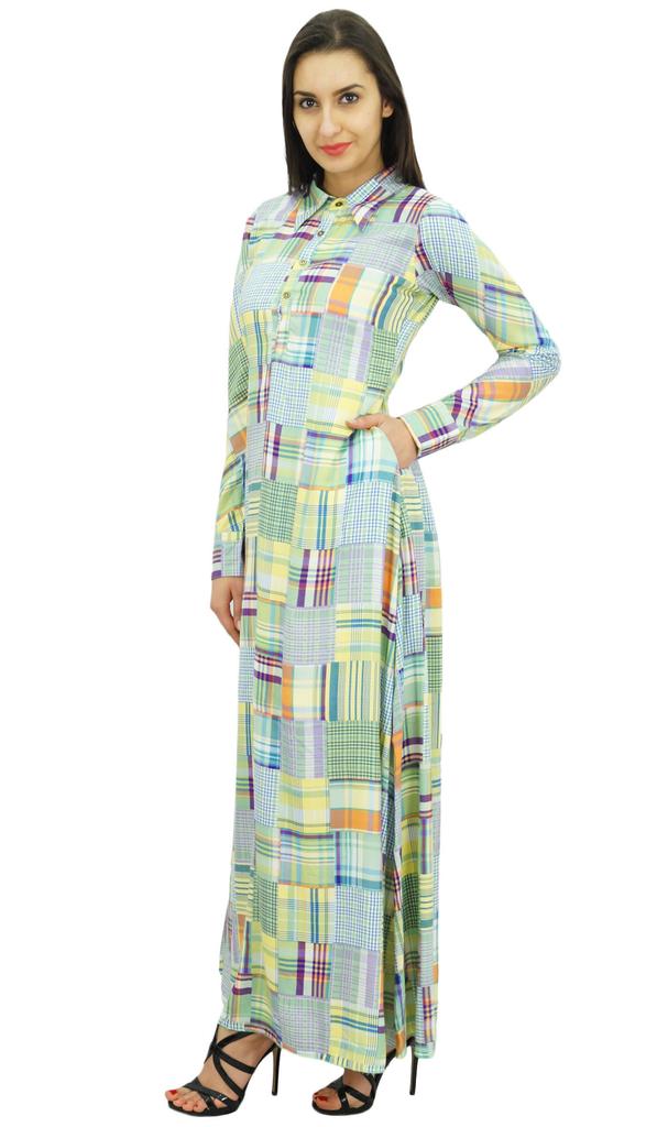 Bimba Women's Rayon Maxi Dresses Long Sleeve Shirt Collar Neck Jilbab