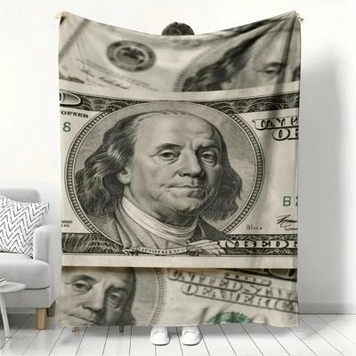 Dollar Bill Print Soft Flannel Throw Blanket for Couch Bed Sofa Office Cozy Warm AllSeason Home Decor Blanket