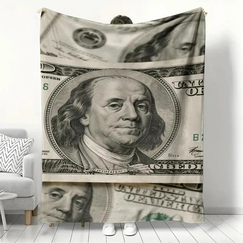 Dollar Bill Print Soft Flannel Throw Blanket for Couch Bed Sofa Office Cozy Warm AllSeason Home Decor Blanket