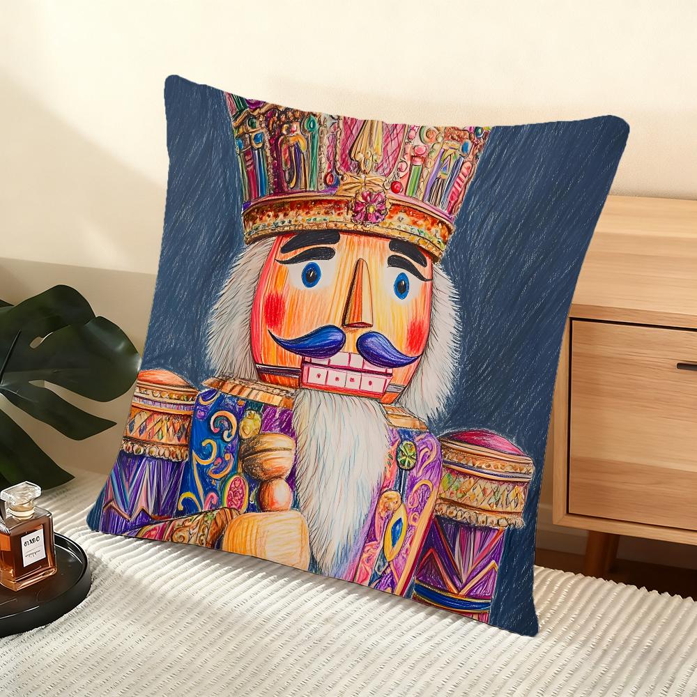Nutcracker Cartoon Cushion Cover Silky Short Plush Home Sofa Cushion Cover - Invisible Zipper Home Decoration
