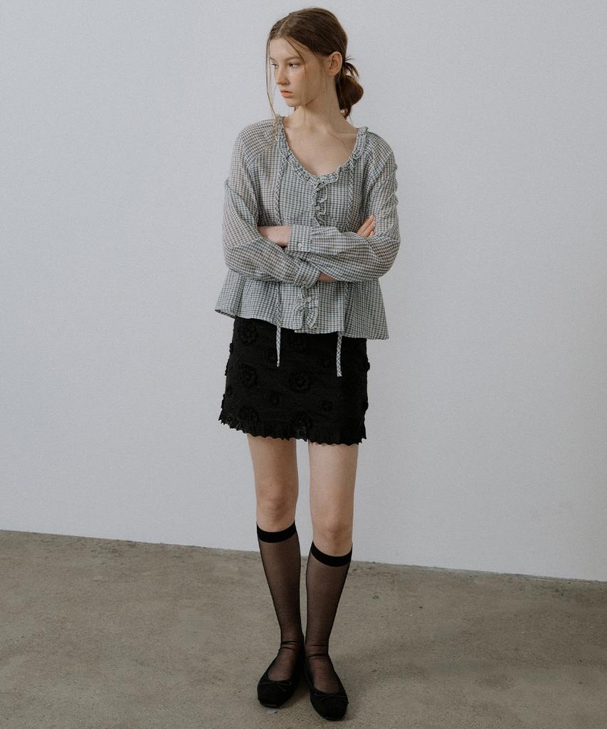 Peulibeo07 Flower Frill Lace Skirt_Black
