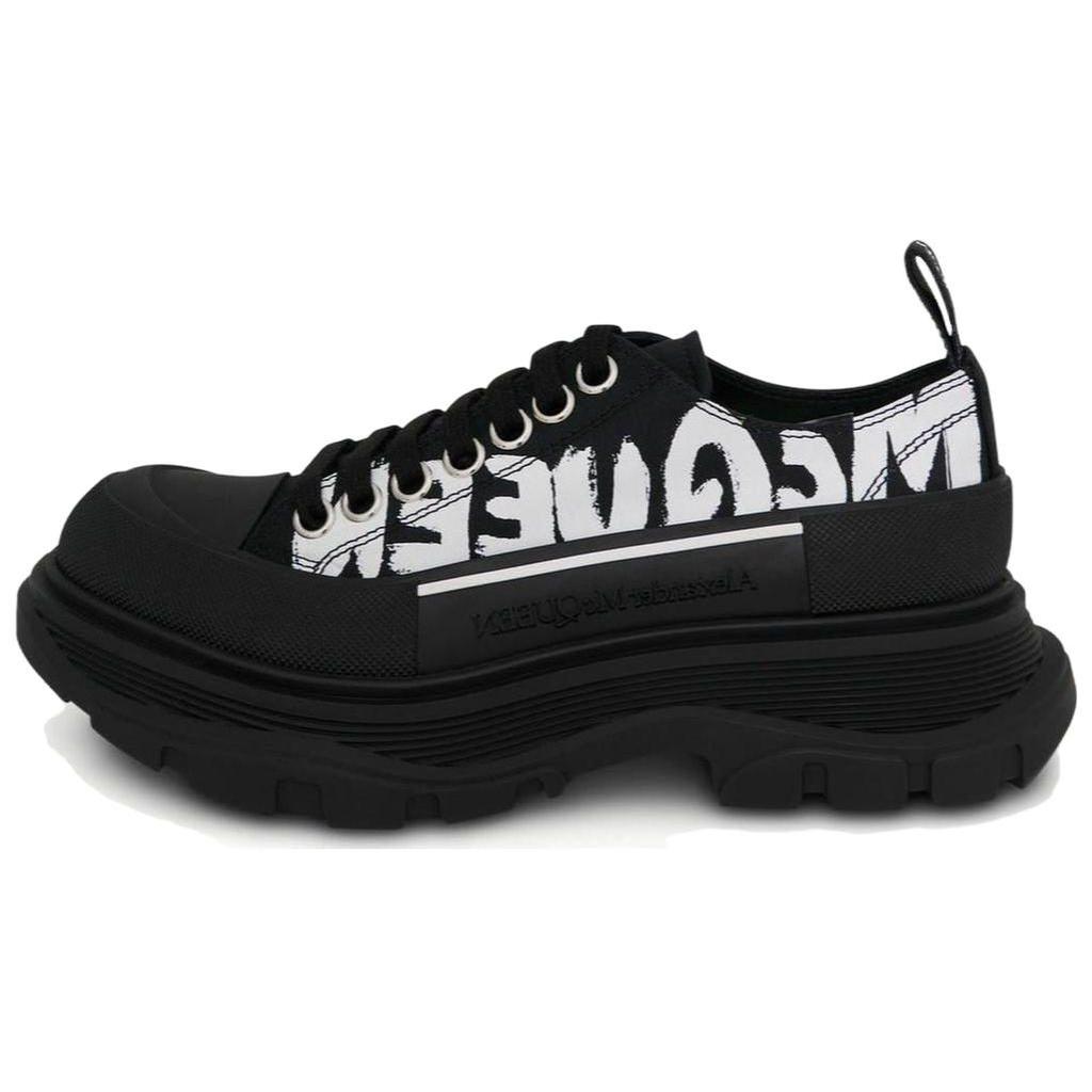 Alexander McQueen Tread Slick Low Lace Up Canvas Graffiti 'Black White' Women's 676711W4RQ21006
