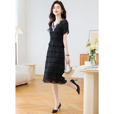 Elegant French Style Rhinestone V-Neck Dress