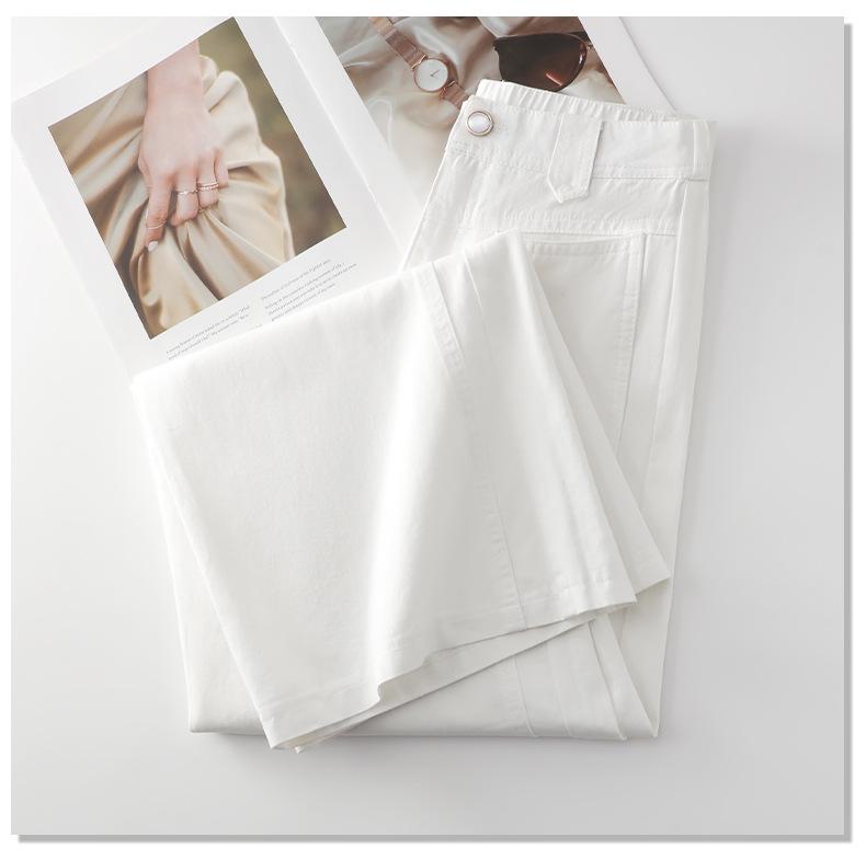 Women's Summer White High-Waist Wide-Leg Jeans: New Arrival Casual Washed Cotton Slim Fit Straight Leg Pants.