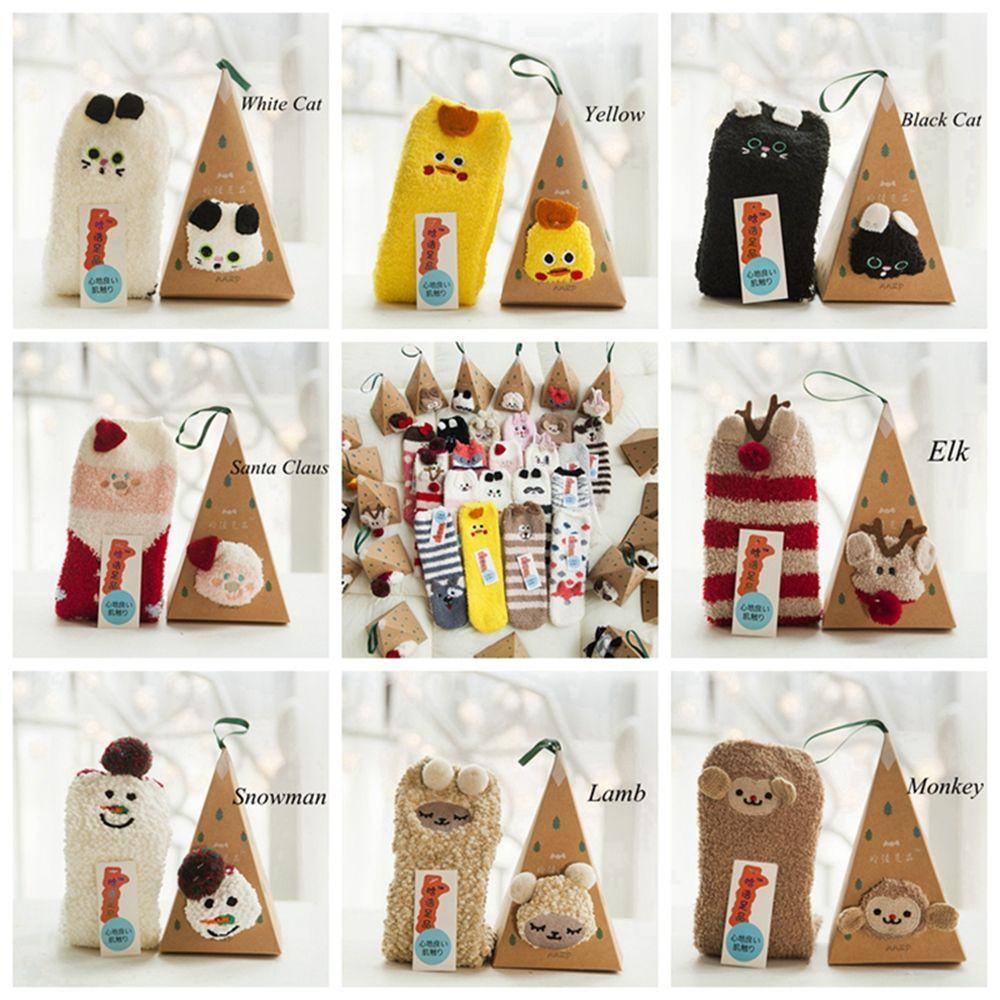 Soft with Tapered Box Cute  Hosiery Ankle Towel Winter Warm Animal Embroidery Floor Thicken Socks