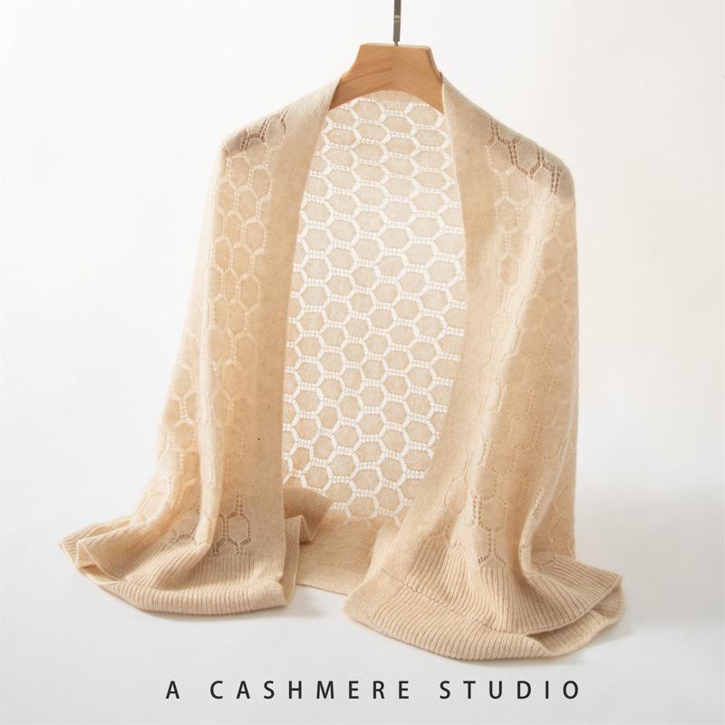 Women's Thin Cashmere Shawl: High-End Diamond Cutout Knit Cape, Warm and Fashionable for Autumn and Winter