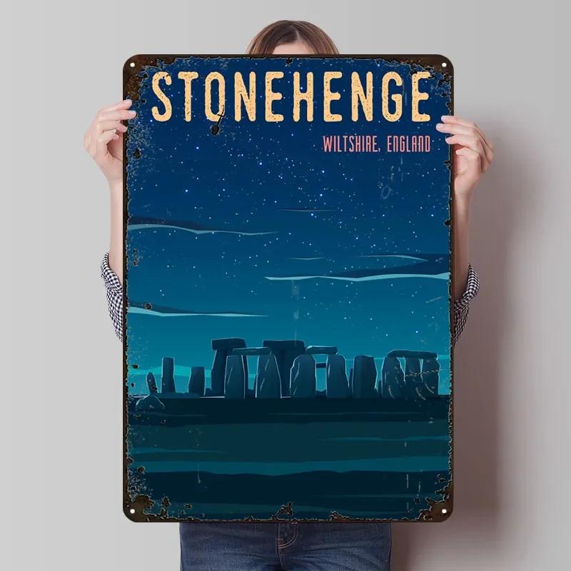 

UK Stonehenge Monument Metal Sign Landscape Poster Gaming Room Decoration Custom Tinplate Plaques for Wall Art Decoration Retro 7.9x11.8In(20x30cm)