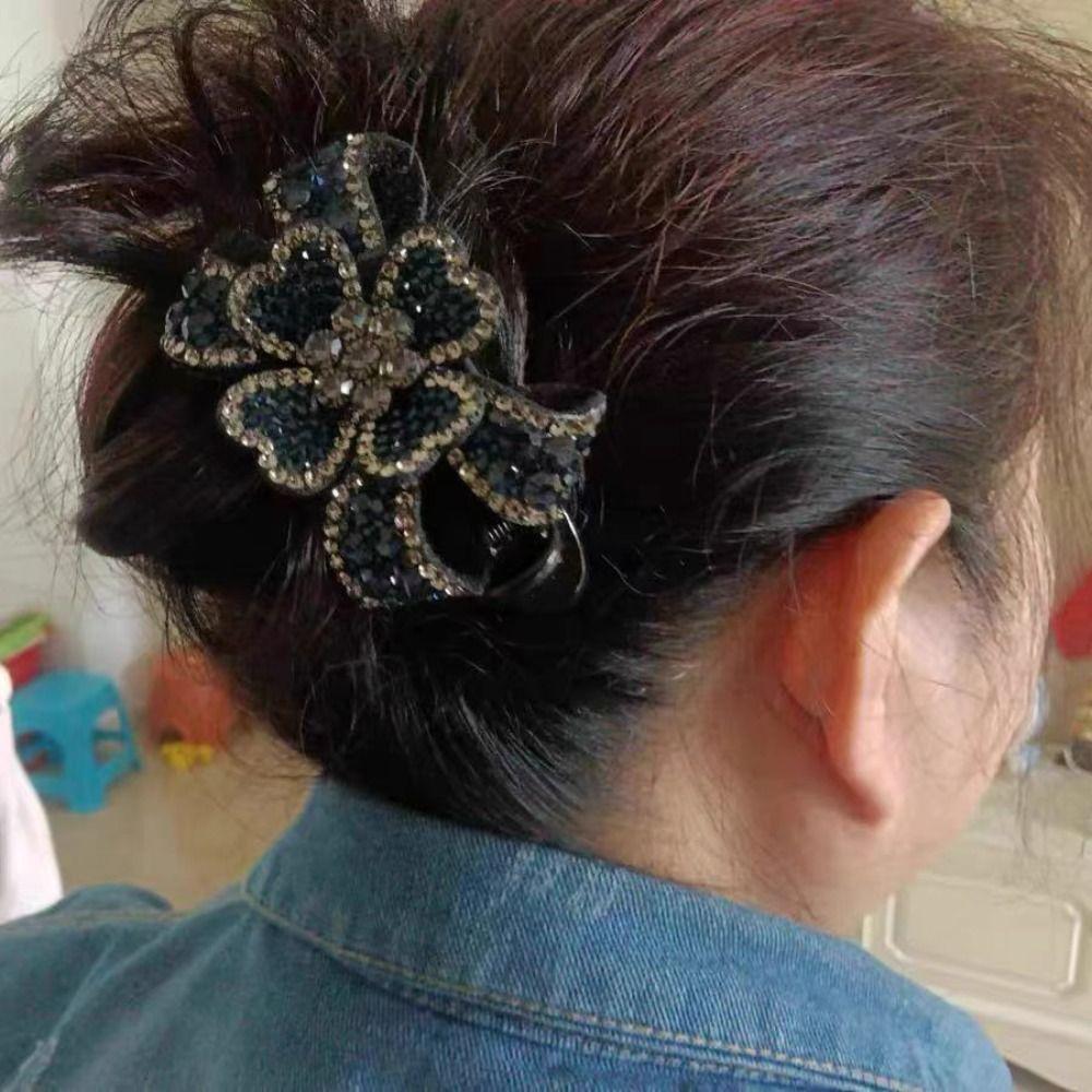 Bowknot Flower Crystal Hairpins Zircon Women Duckbill Clip Rhinestone Flower Hair Clip  Wash Face