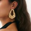PuRui Punk Hollow Out Gold Color Wrinkled Texture Pendant Earrings Vintage Irregular Geometric Drop Earrings Female Zircon New