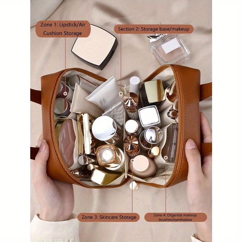 1pc High Quality Travel Large Capacity Multi-Pocket Cosmetic Bag, PU Leather Waterproof Portable Toiletry Bag, Perfect Makeup Storage Bag Perfect