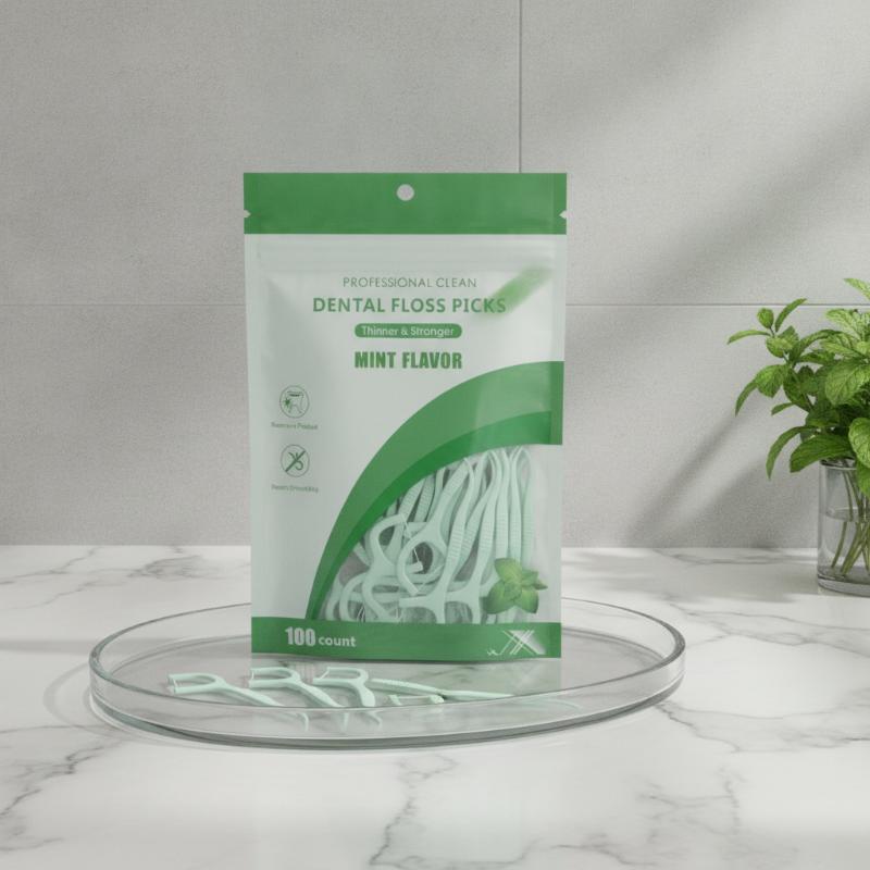 100Pcs Mint Mouthed Dental Floss - Interdental Cleaning Floss-Disposable Care Floss Stick - Suitable For Oral Care Cleaning