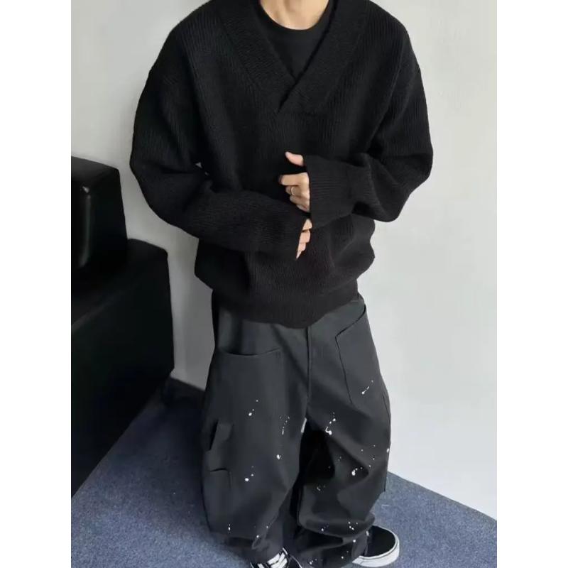 Styl Męski Sweter Jesień Zima Nowość Modny Luźny Lenistwo Styl Dzianinowy Sweter Wysokiej Jakości Pogrubiony Okrycie Wierzchnie Top